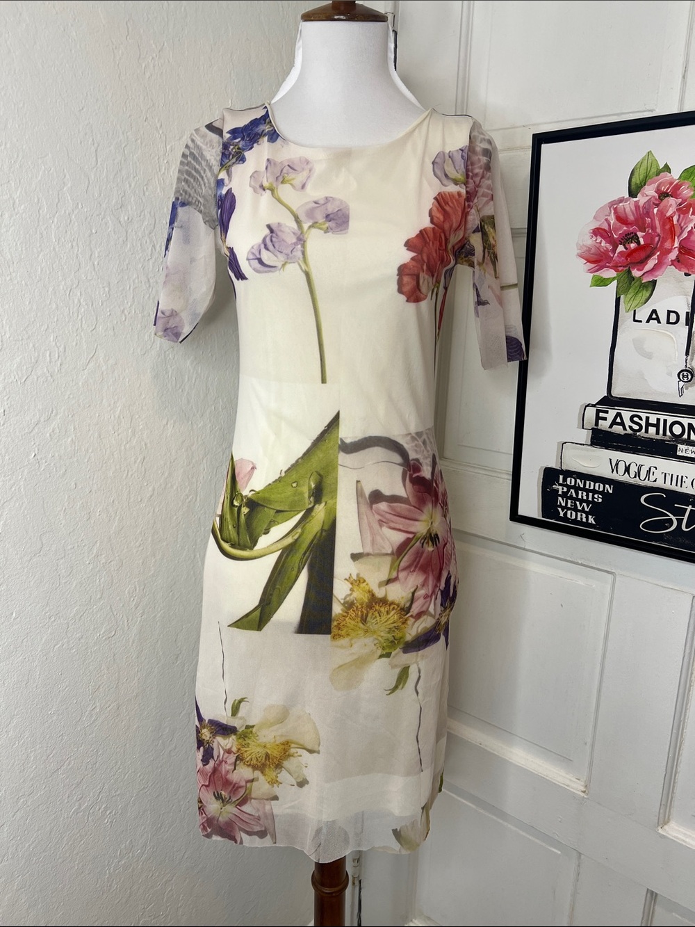 Ganni Cream Floral Mesh Dress RTM - Picture 3 of 10